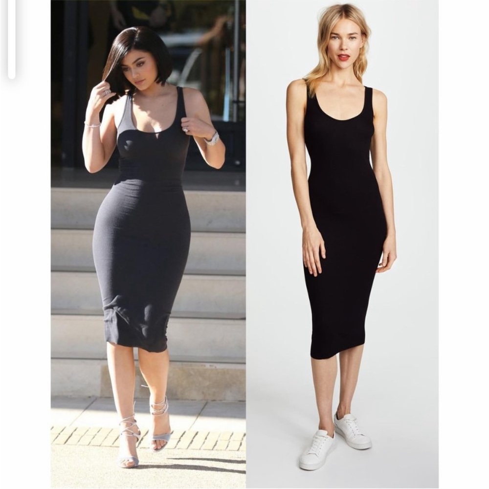 Enza Costa Ribbed Tank Dress Black Midi Silk Blend Minimalist Capsule